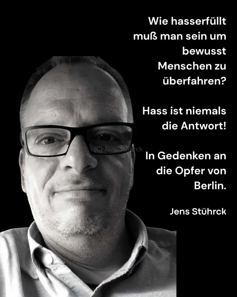 Was für ein krankes Hirn fährt auf Menschen los Hass ist niemals die Antwort